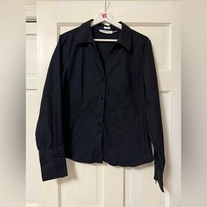 Calvin Klein Non-Iron Black Button-Up Shirt 100% Cotton Business Casual Large